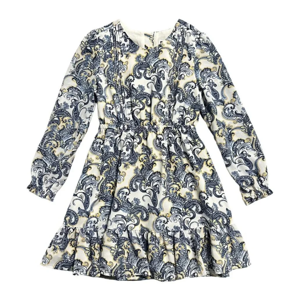 Janie and Jack Sz 6 Blue & Gold Paisley Print Dress